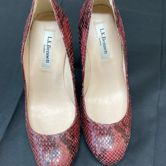 L K Bennett Leather Snake Print Heels Red Brown Size 37 UK4 Brand New w Dustbag - Picture 3 of 7